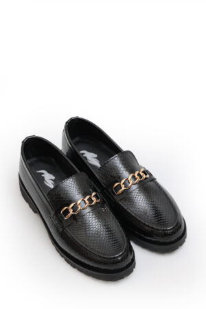 Black Python-Texture Loafers