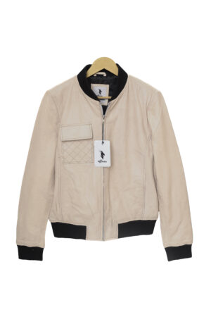 Signature Beige Leather Bomber Jacket